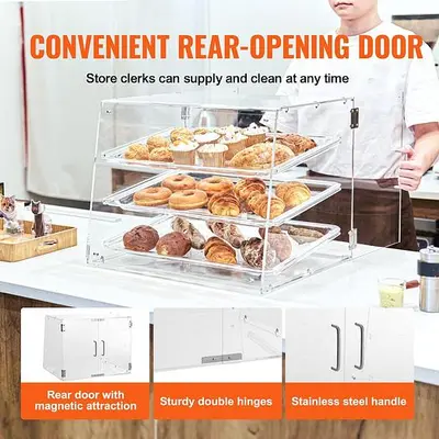 Pastry Display Case, 3-Tier Commercial Countertop Bakery Acrylic Display Case - 20.7" wide
