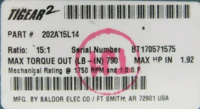 NEW BALDOR 202A15L14 TIGEAR-2 GEAR REDUCER 15:1