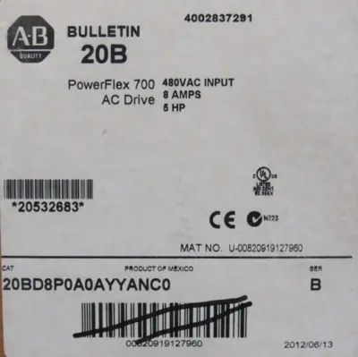 NEW ALLEN BRADLEY 20BD8P0A0AYYANC0 POWERFLEX 700 DRIVE SER.B 5HP