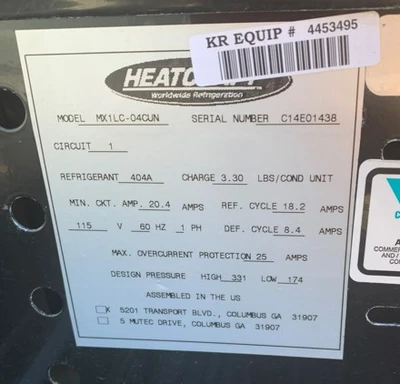 129-0090 Heatcraft MX1LC-04CUN Open Air Self Contained Cooler Case