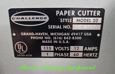 Used CHALLENGE 20 Paper Cutters North Carolina US | BROOKS PRINTING EQUIPMENT #1503568