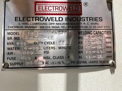 ELECTROWELD RBW-100PN Pneumatic Rod Butt Welder (14543) WELDERS, BUTT | Machinery International LLC (7)