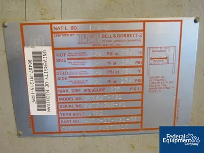 USED ITT 1,848 Sq Ft ITT Bell & Gosset Plate Heat Exchanger, S/S, 150#