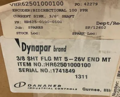 NEW DYNAPAR HR62501000100 3/8 SHT FLG MT 5-26V END MT