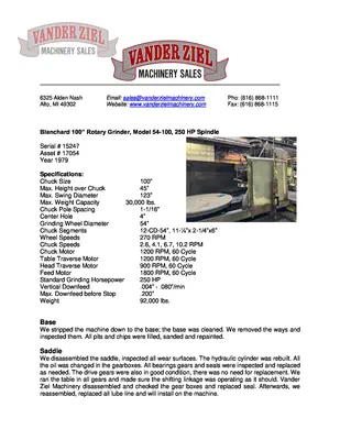 Used BLANCHARD 54HD-100 Rotary Surface Grinders Michigan US | Vander Ziel Machinery Sales #1278775