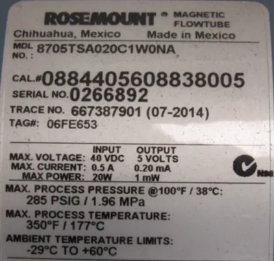 NEW ROSEMOUNT 8705TSA020C1W0NA MAGNETIC FLOWMETER SENSOR 3922756