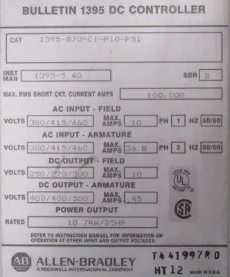 USED ALLEN BRADLEY 1395-B70-C1-P10-P51 DRIVE 25HP SER.B 1395B70C1P10P51