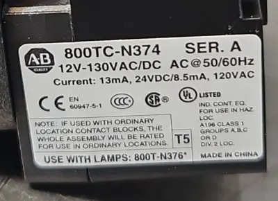 Allen Bradley 800T-QH2B Ser V orange with 800TC-N374/A loc4B17