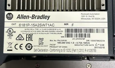 Used ALLEN BRADLEY 6181P-15A2SW71AC Automation Control (HMI) Ohio US | Surplus Asset Holdings #1207098