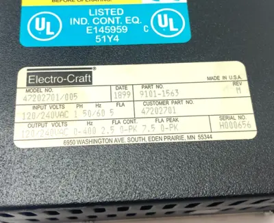 Used Electro-Craft BRU Ser Advantage Line Servo Drive 1-Phase Servo Drives Michigan US | Maverick Industrial Sales #1398153