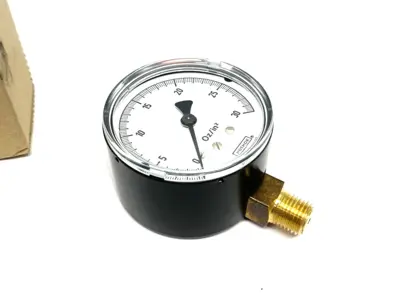 USED NOSHOK PRESSURE GAUGE, MALE 1/4" NPT BOTTOM CONN. BLACK STEEL CASE