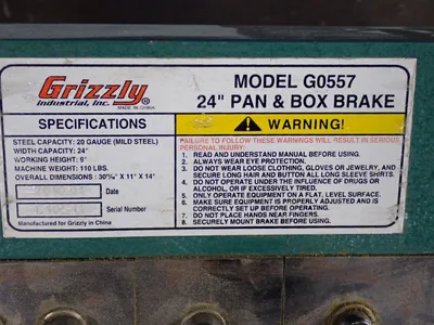Used 2010 GRIZZLY G0557 Box & Pan Brakes including Finger Ohio US | HGR 24 #1147826