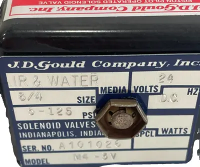 NEW J.D. GOULD M4-3V SOLENOID VALVE 3/4 24VDC 125PSI M43V
