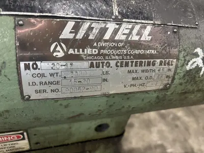 2,000 LBS X 12" LITTELL MODEL #20-12 DOUBLE END PULL OFF UNCOILER COIL REEL: STOCK #23711