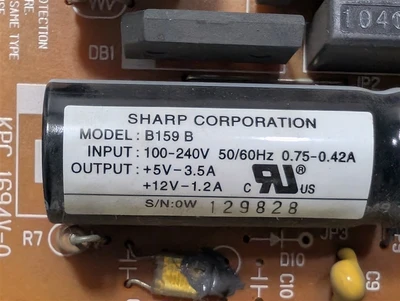 Sharp B159B Power Supply Board +5/12VDC Output F9558PA 5 Used