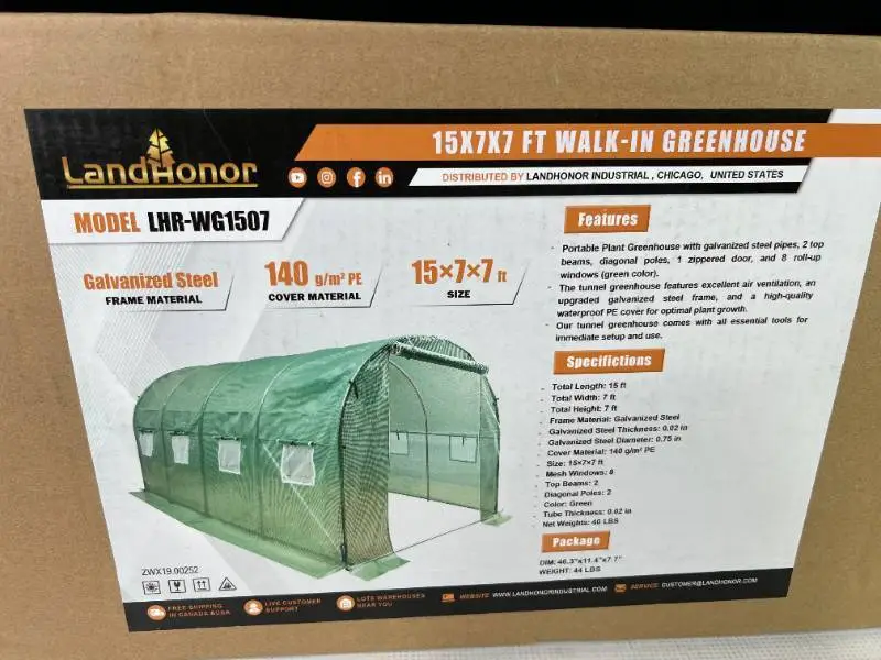 Landhonor 15 x 7 x 7 Ft Walk-in Greenhouse (LHR-WG1507)