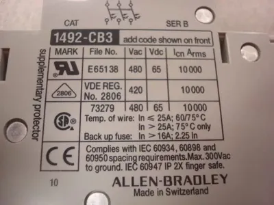 Allen Bradley 1492-CB3G010 Circuit Breaker 1 Amp 3 Pole New NIB