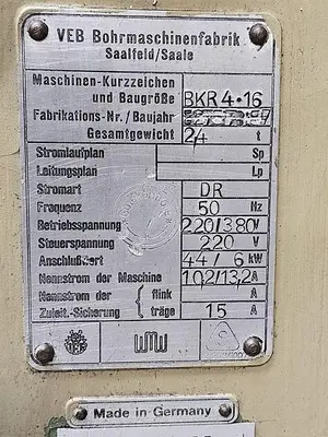 USED 1960 VEB BOHRMASCHINENFABRIK SAALFELD BKR4.16