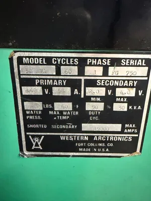 Used WESTERN ARCTRONICS 30KVA Spot Welders Connecticut US | Global Machine Brokers, LLC #1558110