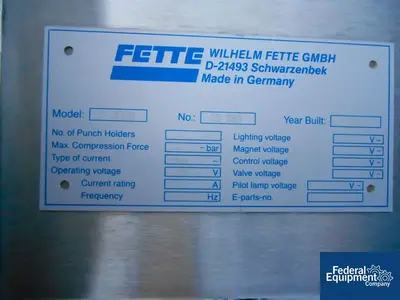 USED Fette Fette Control Console, Model 3200