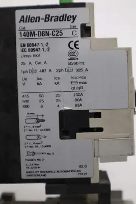 ALLEN BRADLEY 140M-D8E-C25 CIRCUIT BREAKER WITH 100-C23*10 CONTACTOR STOCK 719-A