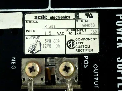 USED ACDC RT301 POWER SUPPLY 115V 50/60HZ
