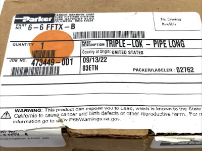 6-6 FFTX-B | Parker  Triple-Lok Tube Fitting, Flare JIC 37 Deg. x 3/8" NPT, Long - New – Open box
