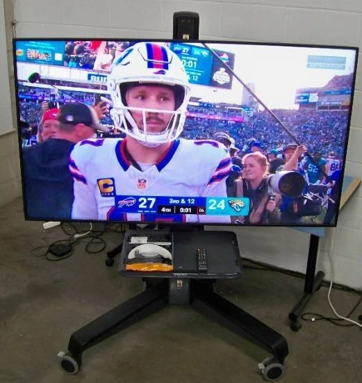 65" Samsung QB65R HDR 4K UHD (Ultra-High Def) Commercial Smart LED Display on Ergotron Neo-Flex Heavy-Duty Rolling TV Cart with Adjustable Shelf and Rotating TV Mount