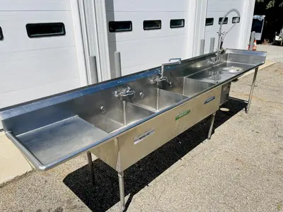 156” Commercial Stainless Steel   Three Compartment Sink w/Garbage Disposer