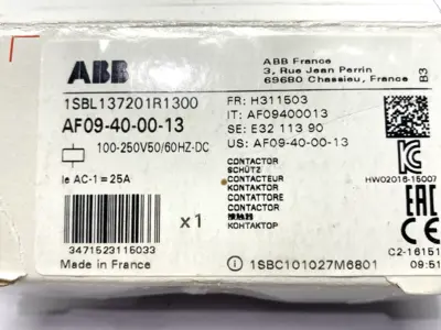 New | in-Stock ABB IEC Contactor 4-Pole 100-250V 50/60Hz AF09-40-00-13 Relays & Switches Michigan US | Maverick Industrial Sales #1391397