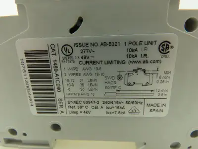 Allen Bradley 1489-A1C040 4A Circuit Breaker Series A 277V 1 Pole 4 Amp Lot of 6