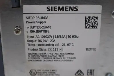 Siemens 6EP1336-2BA10 SITOP PSU100S Power Supply 24V DC 20A Output #K-611-A