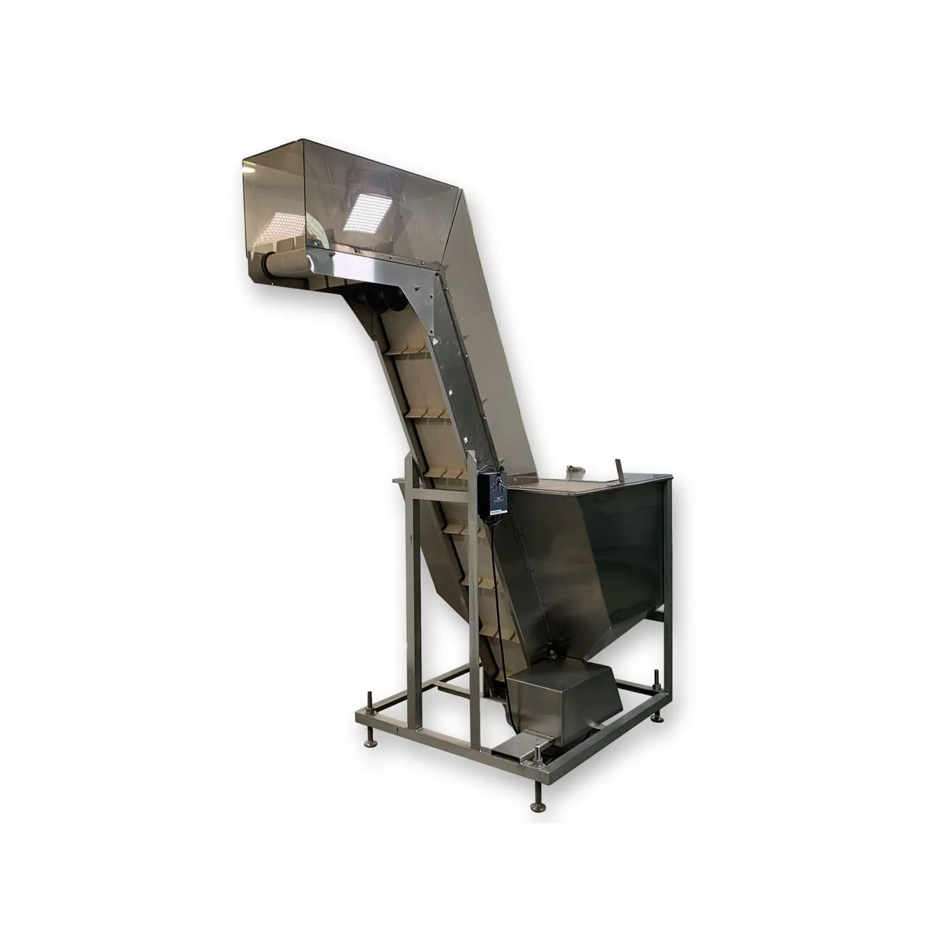 Used 12" Stainless Steel Cleated Incline Loading Belt Conveyor - 84" Ht.