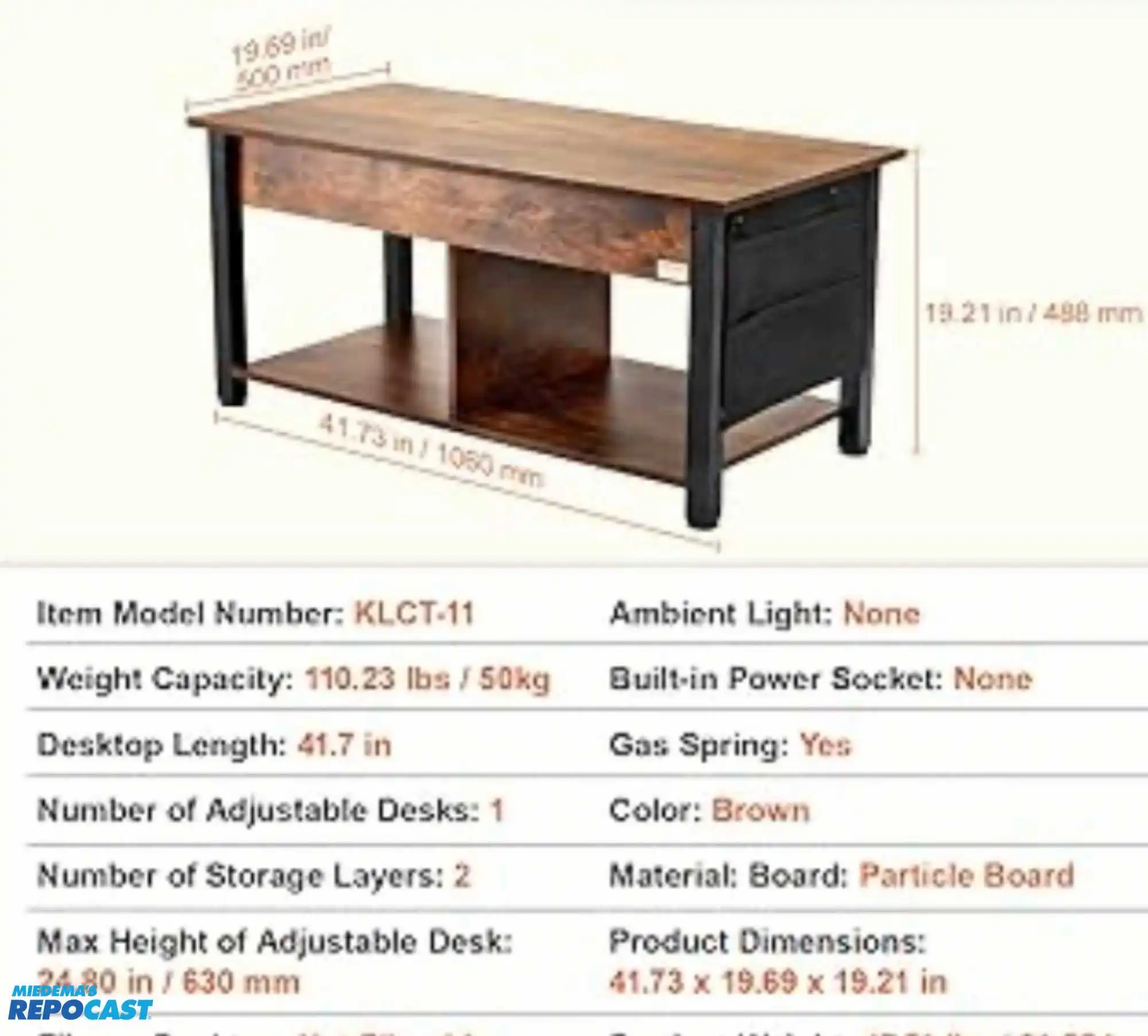 Vevor lift top coffee table. Model KLCT-11