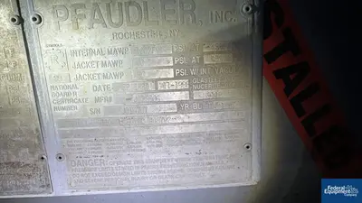 USED Pfaudler 4,000 Gal Pfaudler Glass Lined Reactor, 100/90#