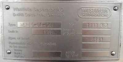 Westfalia MSA 50-01-076 milk separator, 316SS.