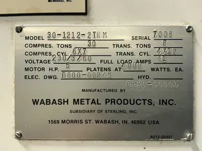 Used WABASH METAL PRODUCTS, INC 3012122TRM Hydraulic Presses Ohio US | HGR 24 #1518952