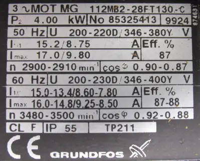 NEW GRUNDFOS 112MB2-28FT130-C PUMP MOTOR 85325413 112MB228FT130C