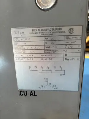 REX TRANSFORMER 30KVA (600V- 240)
