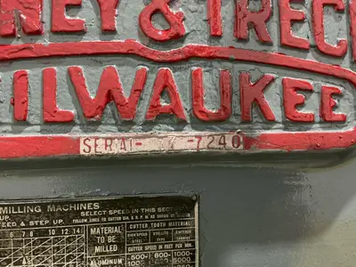 #4 KEARNEY & TRECKER MILWAUKEE MODEL 4CK HORIZONTAL MILLING MACHINE: YOBRO #23955