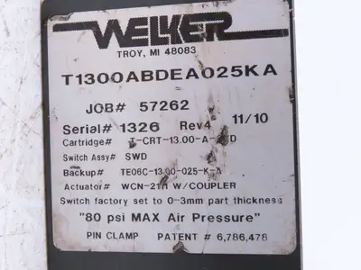 Welker Bearing Co T1300ABDEA025KA Pneumatic Pin Clamp W/Numatics WCN-2111