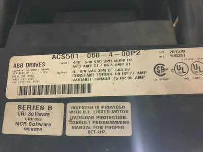 ABB ACS 500 ADJUSTABLE FREQUENCY DRIVE 60 HP ACS-501-060-4-00P2 STOCK SK-01