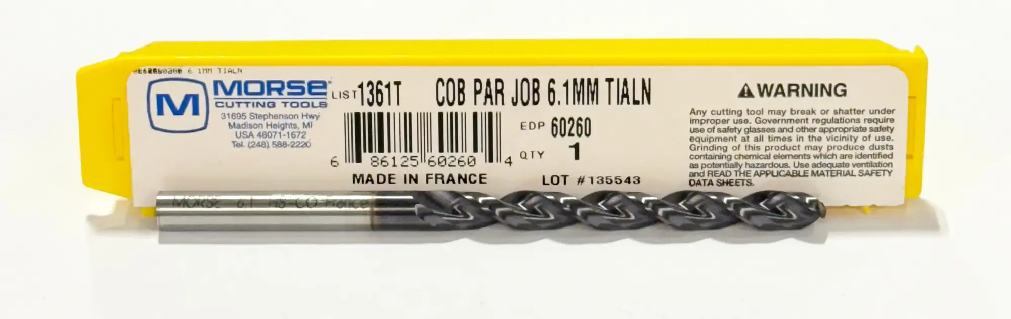 Morse 6.1mm Cobalt Drill Bit Jobber Length High Performance TiAlN Coated