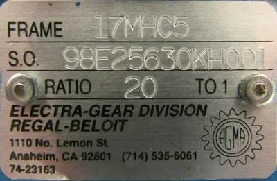 USED ELECTRA GEAR 17MHC5 GEAR REDUCER 20:1