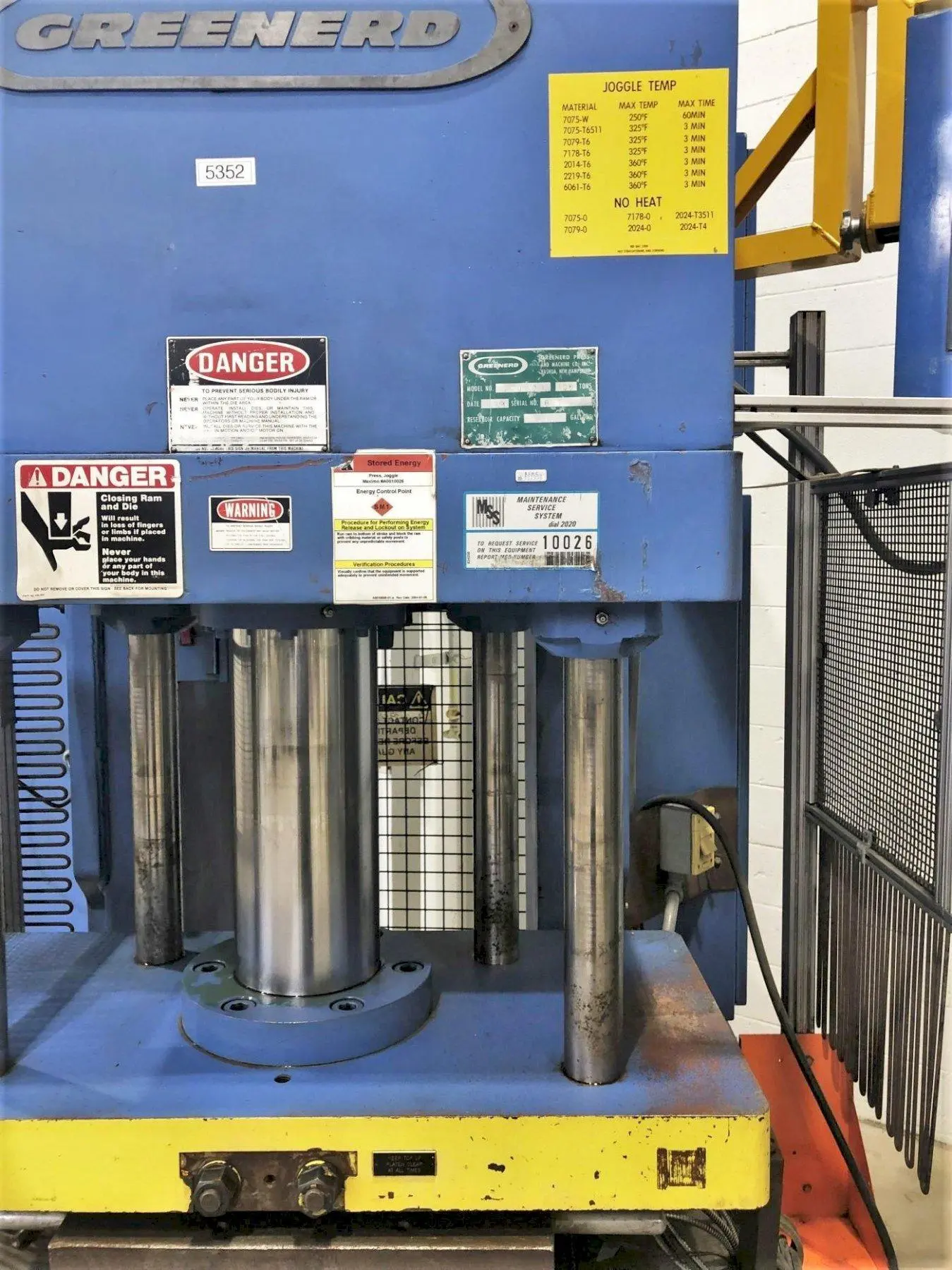 100 TON GREENERD MODEL HCA-100-60L12 JOGGLE C-FRAME HYDRAULIC PRESS