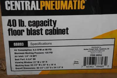Central Pneumatic 40 Lb Capacity Floor Blast Cabinet