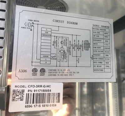 171-0121 80” Stainless Steel Self Contained Glass 3 Door Reach In Cooler