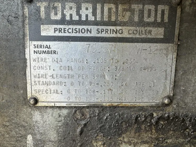 Used TORRINGTON W-125S Wire Spring Coilers Ohio US | Yoder Brothers machinery #204199