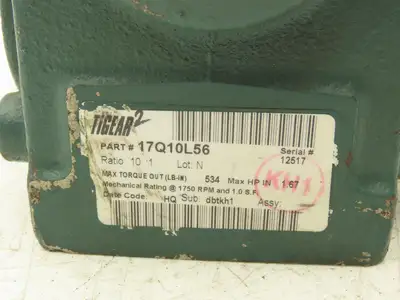 Dodge Tigear-2 17Q10L56 Worm Gearbox 10:1 Reducer 175rpm 1.6Hp 56C LH Output