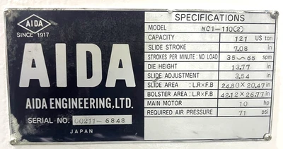 USED 1987 AIDA PRESSES AIDA NC1-110(2) PRESS